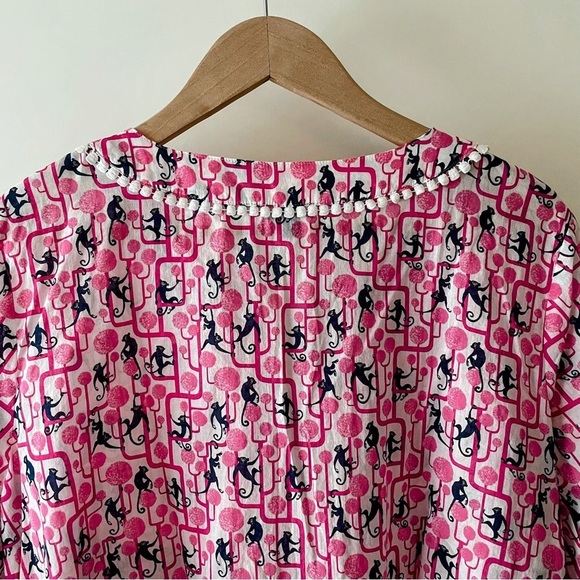 Talbots Pink & Blue Monkey Print Tunic Top 3/4 Sleeve Mandarin Collar Size 1XP - Picture 16 of 16